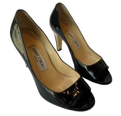 Jimmy Choo Bomba Punta Abierta Negro Charol Talla US 4.5/EU 35 con Tacón de 3" Foto 1 de 4