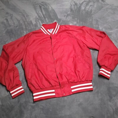 Vtg 80s Red Satin Lined Blank Large Made USA Button Jacket Coat DG Sportswear - Image 1 of 4