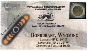 17-220, 2017, Total Solar Eclipse, Bondurant WY, Event Cover, Pictorial Cancel, - Picture 1 of 1
