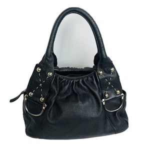Charles David black leather Hobo purse bag tote large brass gold hardware - Picture 1 of 12