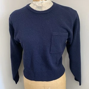 Vintage Dark Blue 90’s Liz Sport Lambs Wool Crewneck Sweater Size Small Pocket - Picture 1 of 8