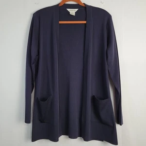 Cardigan Misook aperto davanti sottile taglia S blu navy tasche minimalista carriera viaggio - Foto 1 di 7