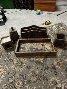 Marble and stone Desk set pen holders and paper holder Antique set of 5 pieces - Picture 1 of 21