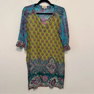 Vintage Etro Milano Teal and Magenta Floral Dress EU 44 / US 12 - Picture 1 of 5