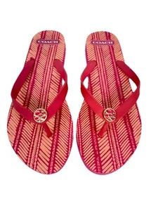 Coach Alessa Größe 11-12 Gummi-Riemensandale Pantolette flach Flip-Flop pink rubinfarben - Bild 1 von 6