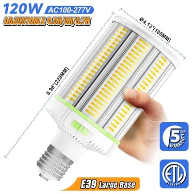 NEW 120W LED Corn Light Bulb 4500K/5000K/5700K Commercial High Bay Lamp 100-277V - Image 1 of 4
