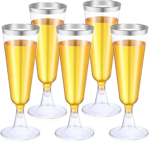 50 Pezzi Riutilizzabili Flute Da Champagne Con Bordo in Argentato, 150Ml Bicchie - Foto 1 di 12
