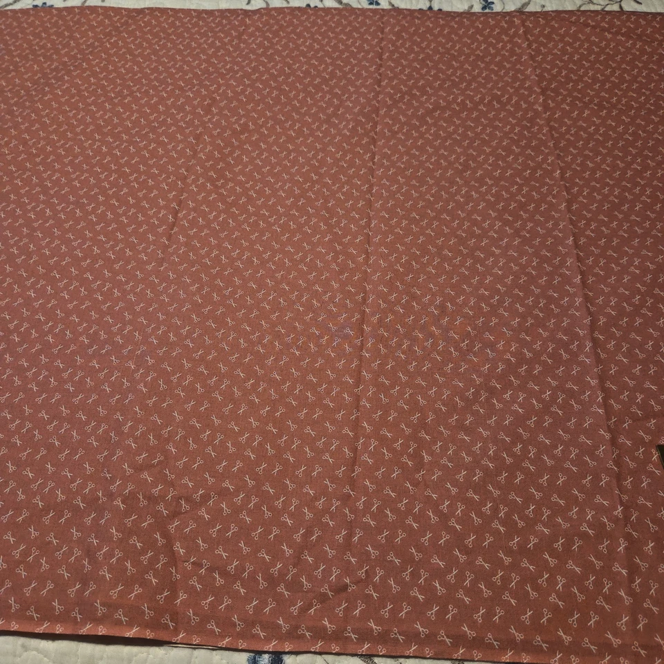 Joan Kessler for Concord Tiny Scissors Mini Print on Coral Cotton 3.75 Yards - Image 1 of 4