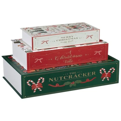 DECOR 3pk Traditional Christmas Storage Books Perfect To Declutter Shelfs