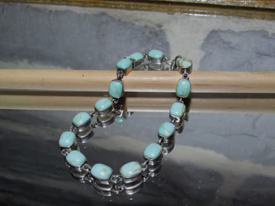 Ancien Bracelet Argent + Perles Turquoise - Silver bracelet with turquoise beads - Imagen 1 de 4