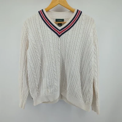 Lauren Ralph Lauren Cricket Sweater Women's Large Cable Knit White Red Blue READ - Image 1 of 4