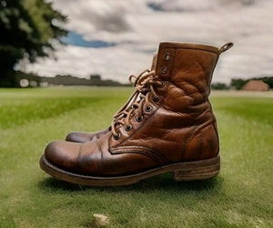 Frye Womens Boots Sz 6.5 Combat Brown Worn Patina Tan Veronica Leather - Picture 1 of 10