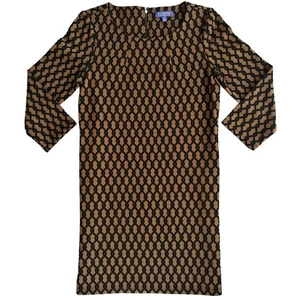 Vivienne Tam Dress Shift Chain Link Trellis 3/4 Sleeve Knit Black Brown Sz 8 - Picture 1 of 5