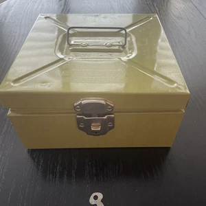 Vintage Ballonoff Porta File Check Storage Tin Office Box Green Wood Grain w/Key - Picture 1 of 10