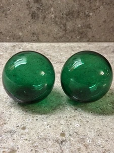 Vintage Art Glass Hand Blown  Green Orbs Ball 3 Inch Home Decor Display Curio  - Picture 1 of 14