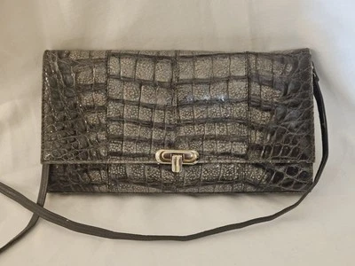 Esteve Dark Grey 1950's - 60's Skin Sleek Alligator Skin Clutch-Spain  - Image 1 of 4