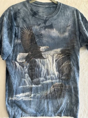 Vintage The Mountain Bald Eagle Shirt Small Blue Tie Dyed All Over Print - Image 1 of 4