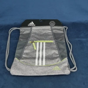 Adidas Alliance II Sackpack Backpack Jersey Grey Lime Green Drawstring Zip New - Picture 1 of 5