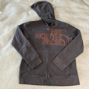 The North Face Gray Full Zip Fleece hoodie Jacket Boys L 14/16 Spell Out Logo - Picture 1 of 14