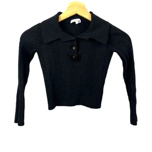 Reformation 100% Merino Wool Girl's Black Collared Long Sleeve Sweater Size S - Picture 1 of 4