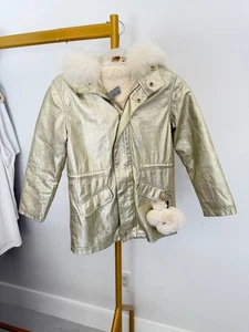 Yves Solomon Girls Gold Metallic Winter Coat Jacket Removable Lining & Hood - Picture 1 of 11