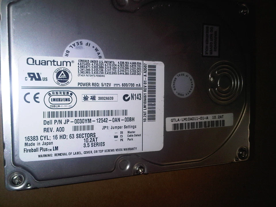 Quantum/Dell Fireball 030YM-12542 LM10A461 10.2AT REV 01 A3507 HARD DISK DRIVE  - Image 1 of 1