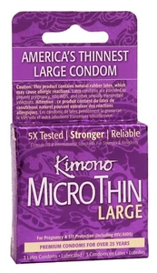 Kimono Microthin Large Lubricated and Ultra Thin Latex Condoms 3 Pack, New - Picture 1 of 3