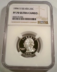 1996-S 25c SILVER NGC PF70UCAM WASHINGTON QUARTER PROOF ULTRA CAMEO PR 70 DC - Picture 1 of 4