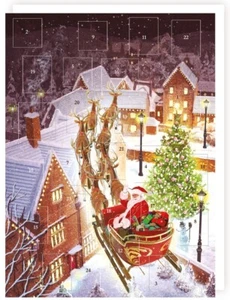 Calendario de Adviento tradicional de 24 puertas con sobre Santa Waving Flying ver tejados - Imagen 1 de 1