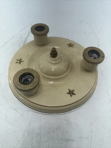 NOS 1930's-1950's, Art Deco-MCM, 3-Bulb Ceiling Fixture, 12" diameter Vintage Cover