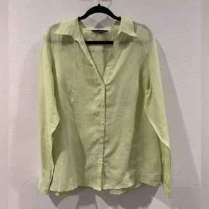 Brooks Brothers 346 Women’s 100% Linen Light Lime Green Button Front Shirt 16 - Picture 1 of 14
