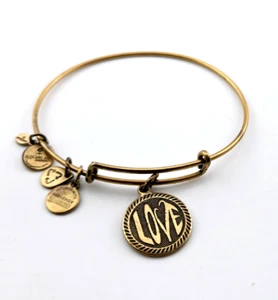 Alex & Ani " Love You " Vintage Charm Gold Bangle Bracelet - Picture 1 of 3