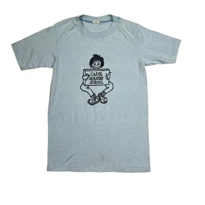 Vintage 80s Carol Nursery School Tee T-Shirt 50/50 Light Blue Youth S Small - Picture 1 of 5