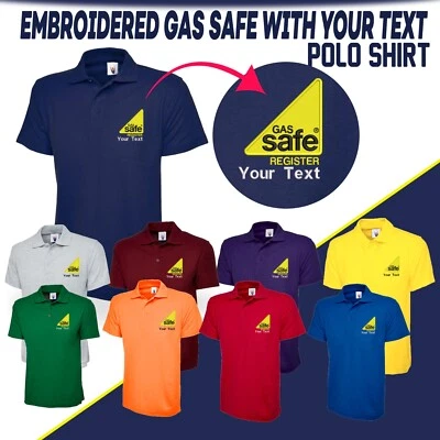 Embroidered Your Text Gas Safe Register Classic Polo Shirt Engineer Work Staff - Image 1 of 4