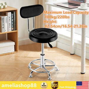 Adjustable Height Garage Stool With Backrest Leather Stool Work Shop Seat Chair 