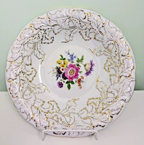 VTG Large MEISSEN Floral & Embossed Gold Leaves Porcelain Bowl, Ø12", 1st Q-ty - Picture 1 of 11