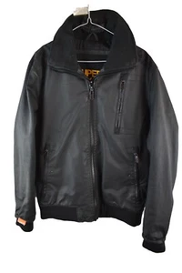 SUPERDRY Brad schwarze Lederjacke Gr. XL Herren Full Zip Biker Bomber Freizeit - Bild 1 von 17
