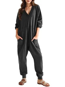 Women's Casual Loose Jumpsuits Long Sleeve V Neck Oversized Rompers NEW - Picture 1 of 14