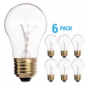 6 Pack 15A15/CL Appliance Dimmable Bulb 15W 120V A15 Medium E26 Base Clear - Picture 1 of 4