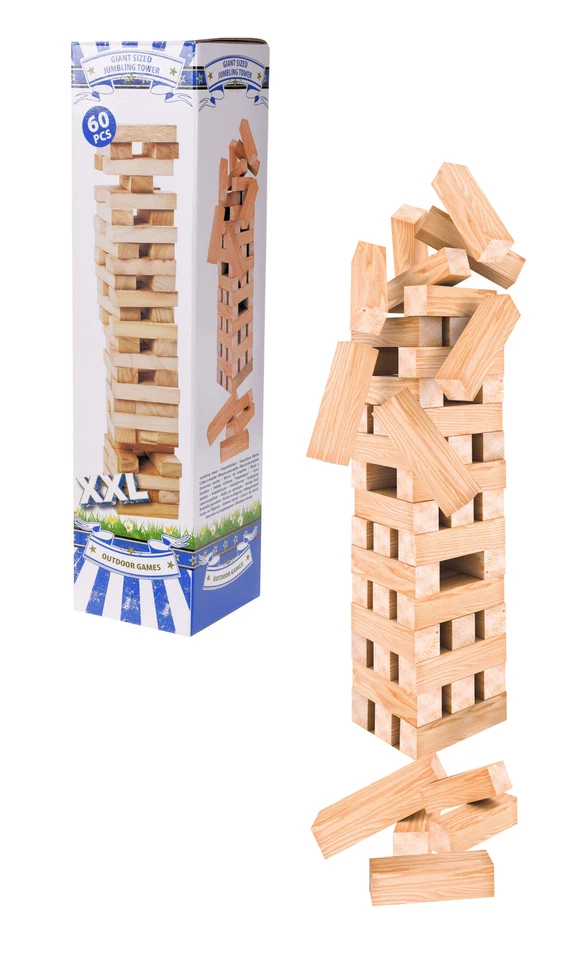 Wackelturm XXL aus Holz - 60 Teile / 50 cm - Geschicklichkeitsspiel Außen Spiel - Bild 1 von 1