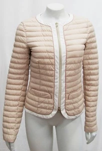 HERNO Down Quilted Jacket Beige Contrating Trim Cream Zip Puffer Padded 40 4 US - Picture 1 of 11