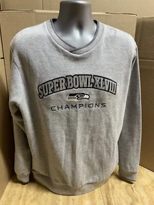 Antigua Seattle Seahawks Super Bowl XLVIII Grey Gray Sweat Shirt Pullover Large - Picture 1 of 8