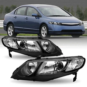 For 2006-2011 Honda Civic Sedan 4Door Black Headlights Assembly Left+Right - Picture 1 of 18