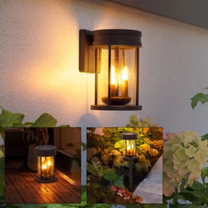 Solarleuchte Außenlampe Wandleuchte Stecklampe rost LED Tischleuchte Feuereffekt - Bild 1 von 12