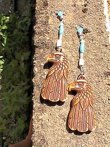 native american eagle earrings BLESSED brown totem spiritual tribal turquoise - Picture 1 of 12