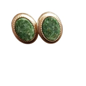 Vintage Mens Cufflinks Green Marble style With Gold Tone - Picture 1 of 11