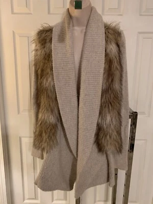Cárdigan Ann Taylor Loft suave calidad alpaca beige ribete de piel delantero S Foto 1 de 4