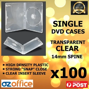 PREMIUM 100 x Single Clear DVD Case DVD Covers w/ Clear Outer Wrap 14mm Standard - Picture 1 of 7