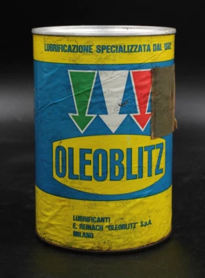 Ancien Bidon Huile Boite Italien Oleoblitz Silco Scellé Auto Motor Oil Tin Can - Photo 1/4