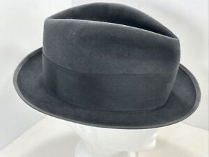 VINTAGE STETSON FEDORA EAGLE ROYAL DELUXE CHARCOAL GRAY FUR FELT PINCH FRONT HAT